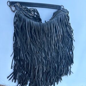 Monserat De Lucca Black Leather Fringe Bag